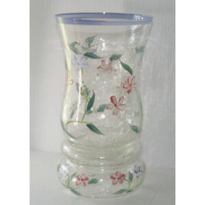Vintage Crackle Glass Hand Painted Hurricane Pillar Candle Holder Vase Flower